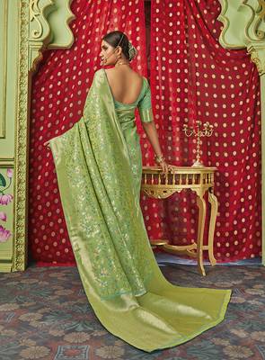   light green woven banarasi silk saree with blouse 4