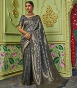 Grey woven banarasi silk saree with blouse