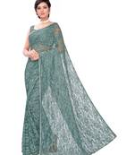 Green plain net saree with blouse