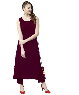 Maroon Solid Rayon Women's Kurta 1