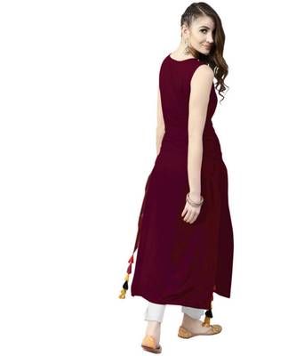 Maroon Solid Rayon Women's Kurta 2
