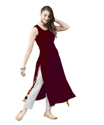 Maroon Solid Rayon Women's Kurta 3