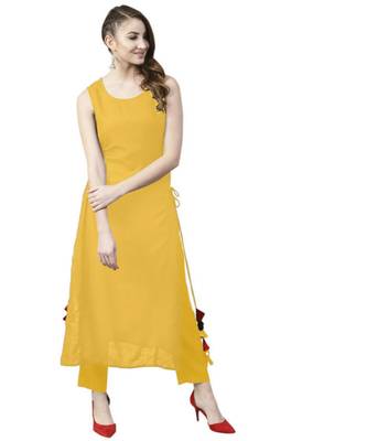 Yellow Solid Rayon Women's Kurta 1