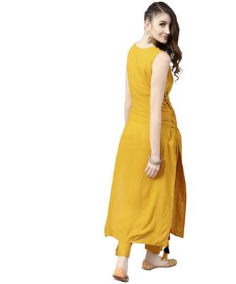 Yellow Solid Rayon Women's Kurta 2