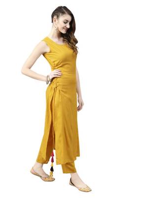 Yellow Solid Rayon Women's Kurta 3