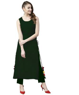 Green Solid Rayon Women's Kurta 1
