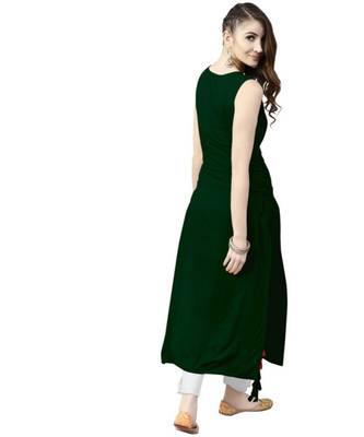 Green Solid Rayon Women's Kurta 2