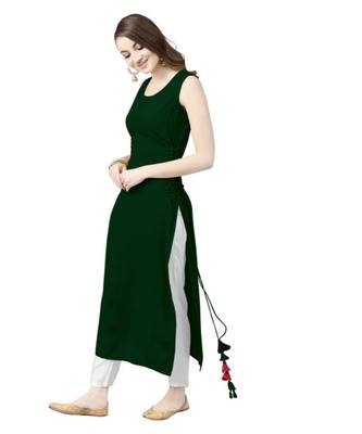 Green Solid Rayon Women's Kurta 3