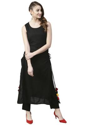 Black Solid Rayon Women's Kurta 1