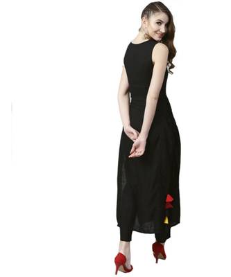 Black Solid Rayon Women's Kurta 2