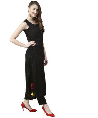 Black Solid Rayon Women's Kurta 3