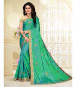 Green Poly Silk Embellished Designer Saree