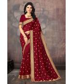 Maroon Poly Silk Embellished Designer Saree