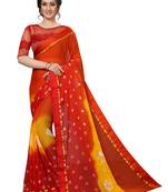 women's multicolor chiffon bandhani and lehariya style saree with blouse piece