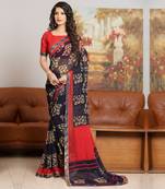 Women's Navy Blue Georgette Printed Saree