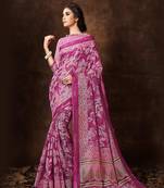 Women's Pink Cotton Blend Printed Saree