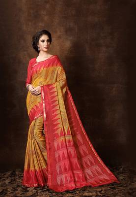 Women's Mustard Cotton Blend Printed Saree 1