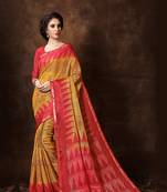 Women's Mustard Cotton Blend Printed Saree