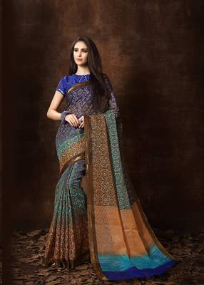 Women's Multi Cotton Blend Printed Saree 1
