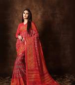Women's Red Cotton Blend Printed Saree