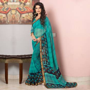Women's Sea Green Georgette Printed Saree 1