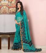 Women's Sea Green Georgette Printed Saree
