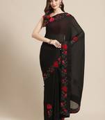 Women's Black Satin Georgette Swarovski  Saree