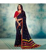 Women's Navy Blue Georgette Printed Saree