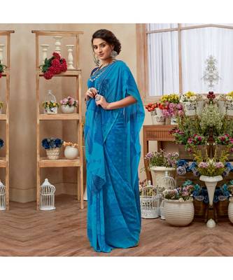 Women's Blue Georgette Printed Saree 1