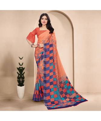 Women's Peach Georgette Printed Saree 1