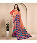Women's Peach Georgette Printed Saree