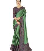 Green printed chiffon saree with blouse