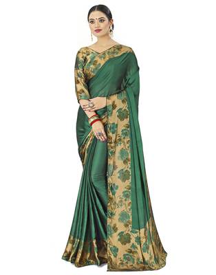Green printed chiffon saree with blouse 1