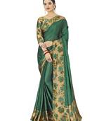Green printed chiffon saree with blouse
