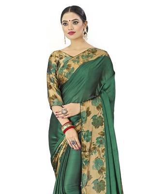 Green printed chiffon saree with blouse 2