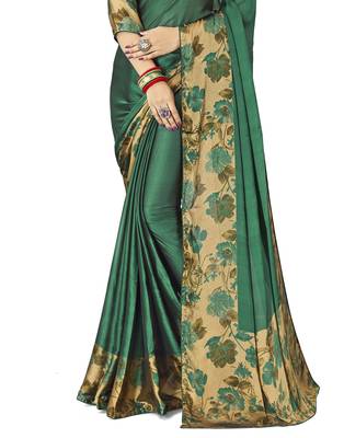 Green printed chiffon saree with blouse 3