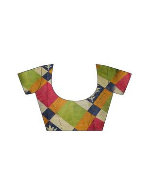 Olive printed chiffon saree with blouse 4
