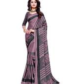 Purple printed shimmer saree with blouse