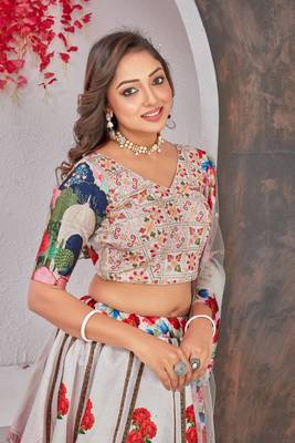 Off-White Sequins Embroidered Madonna Silk Stitched Indian Wedding Lehenga 2
