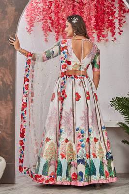 Off-White Sequins Embroidered Madonna Silk Stitched Indian Wedding Lehenga 4