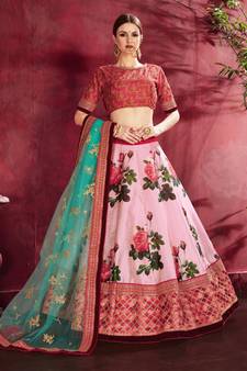 Pink embroidered silk semi stitched Wedding Lehenga for Bridal