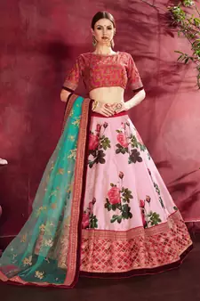 Pink embroidered silk semi stitched Wedding Lehenga for Bridal