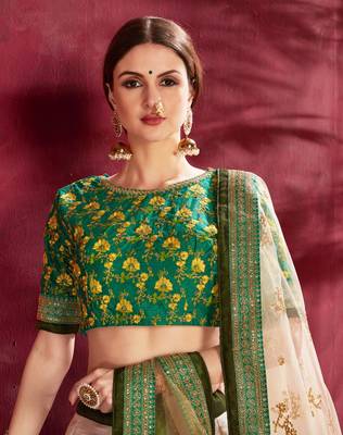 Green embroidered silk semi stitched Wedding Lehenga for Bridal 2