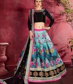 Gorgeous Peacock blue and Black Dori and Sequins Embroidered Art Silk Floral lehenga