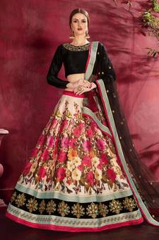 Multicolor embroidered silk semi stitched Wedding Lehenga for Bridal