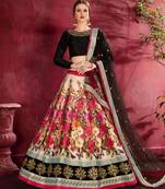 Multicolor embroidered silk semi stitched Wedding Lehenga for Bridal