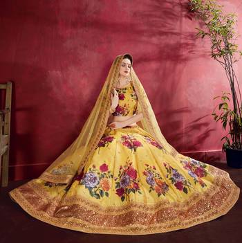 Yellow embroidered silk semi stitched Wedding Lehenga for Bridal 3