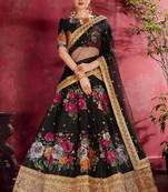 Black embroidered silk semi stitched Wedding Lehenga for Bridal