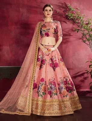 Peach embroidered silk semi stitched Wedding Lehenga for Bridal 1
