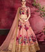 Peach embroidered silk semi stitched Wedding Lehenga for Bridal